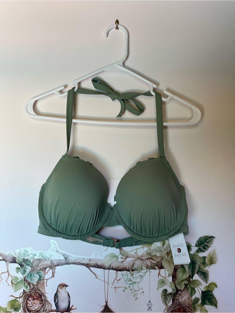 Shade & Shore Olive Green Padded Underwire Bikini Top with Halter Tie